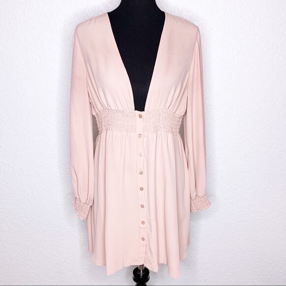 ASOS light pink elastic waist button front dress size 10 - Picture 1 of 15
